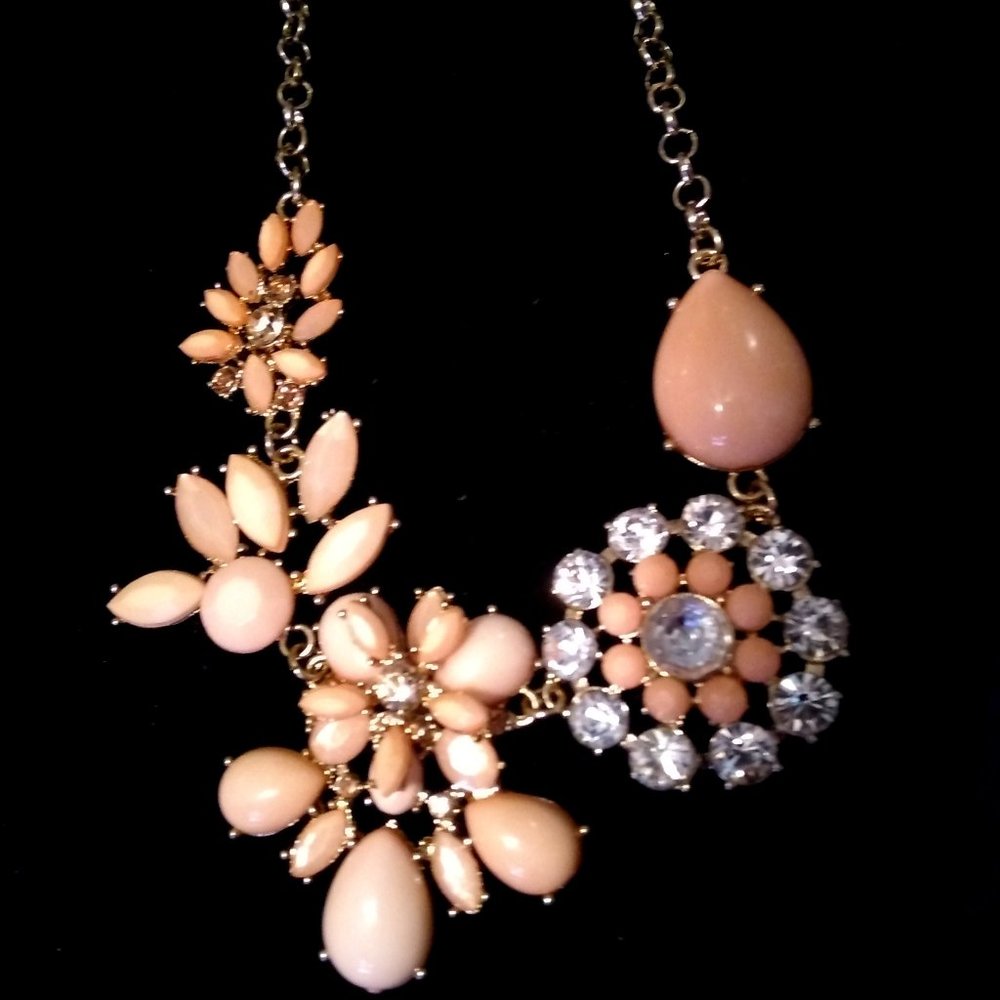 Peach and Diamond Sunflower Cluster Sty  Necklace